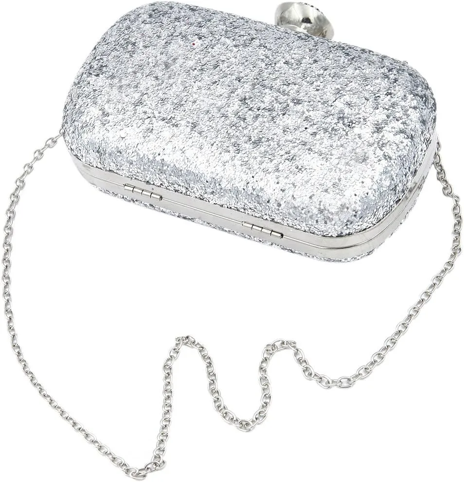 Elegant Glitter Flakes Sequin Hard Clutch Rhinestones Top Evening Bag - 4 Colors