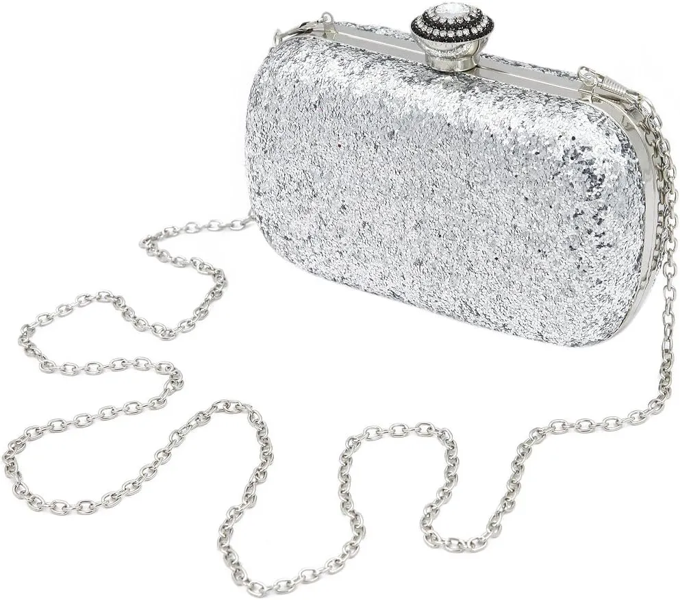 Elegant Glitter Flakes Sequin Hard Clutch Rhinestones Top Evening Bag - 4 Colors