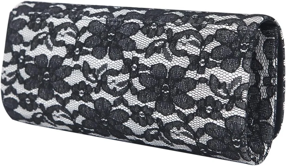 Elegant Lace Floral Fabric Flap Clutch Evening Bag - Diff Colors Avail