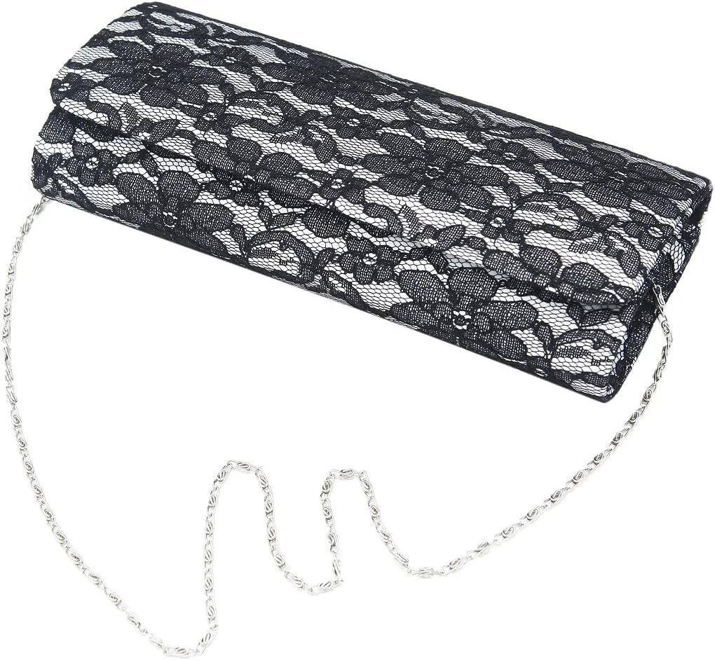 Elegant Lace Floral Fabric Flap Clutch Evening Bag - Diff Colors Avail