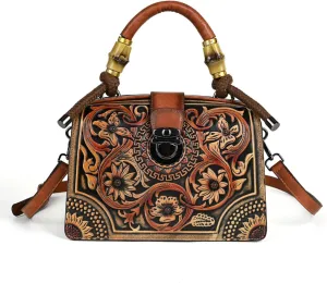 Embossed Rubbing Color Lock Clip Bag, Bamboo Hemp Rope Hand Handle, Cross-Body Dual-Purpose Women's Bag