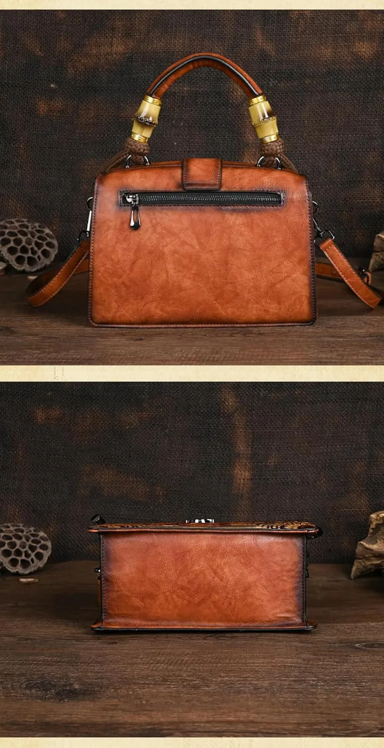 Embossed Rubbing Color Lock Clip Bag, Bamboo Hemp Rope Hand Handle, Cross-Body Dual-Purpose Women's Bag