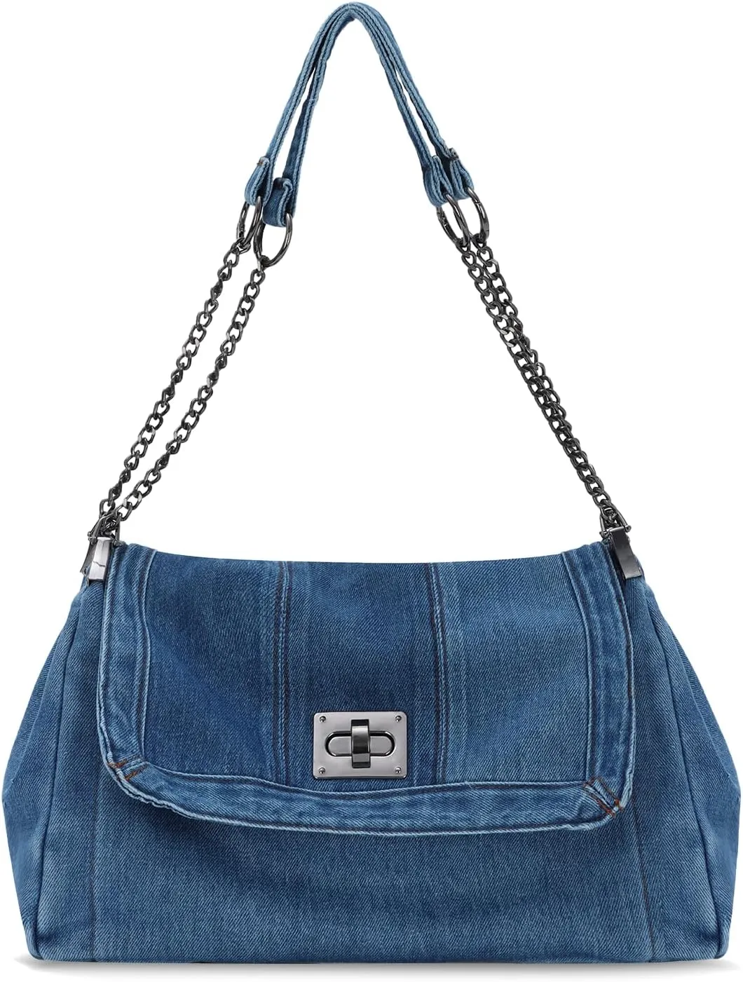 Emprier Denim Shoulder Bags for Women Retro Hobo Purse With Adjustable Chain Fashion Tote Handbags