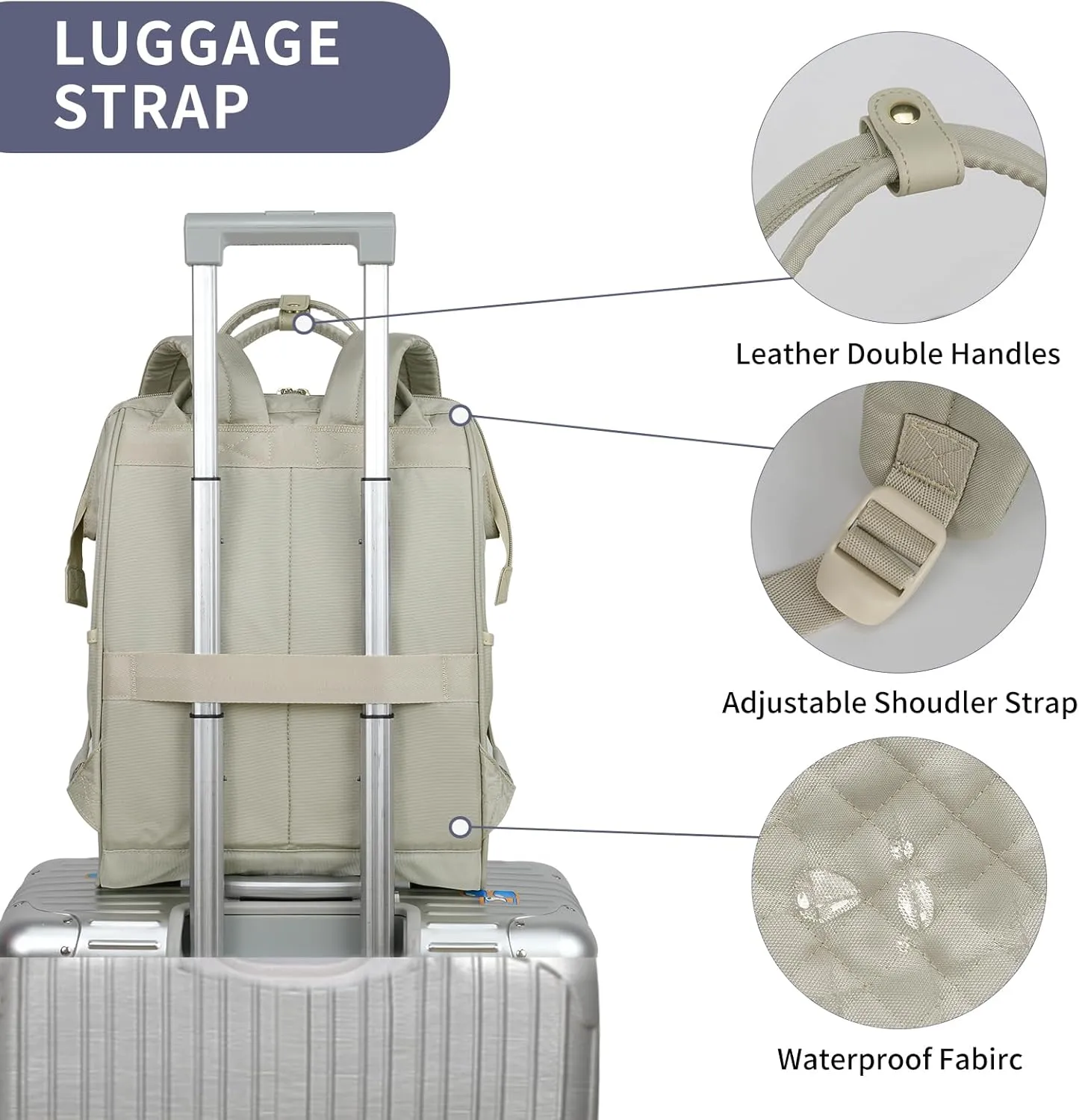 EMPSIGN 17 Inch Laptop Backpack for Women, Work Business Travel Computer College Bags, Large Capacity Water-repellent Quilted Casual Daypack with USB Port, Light khaki