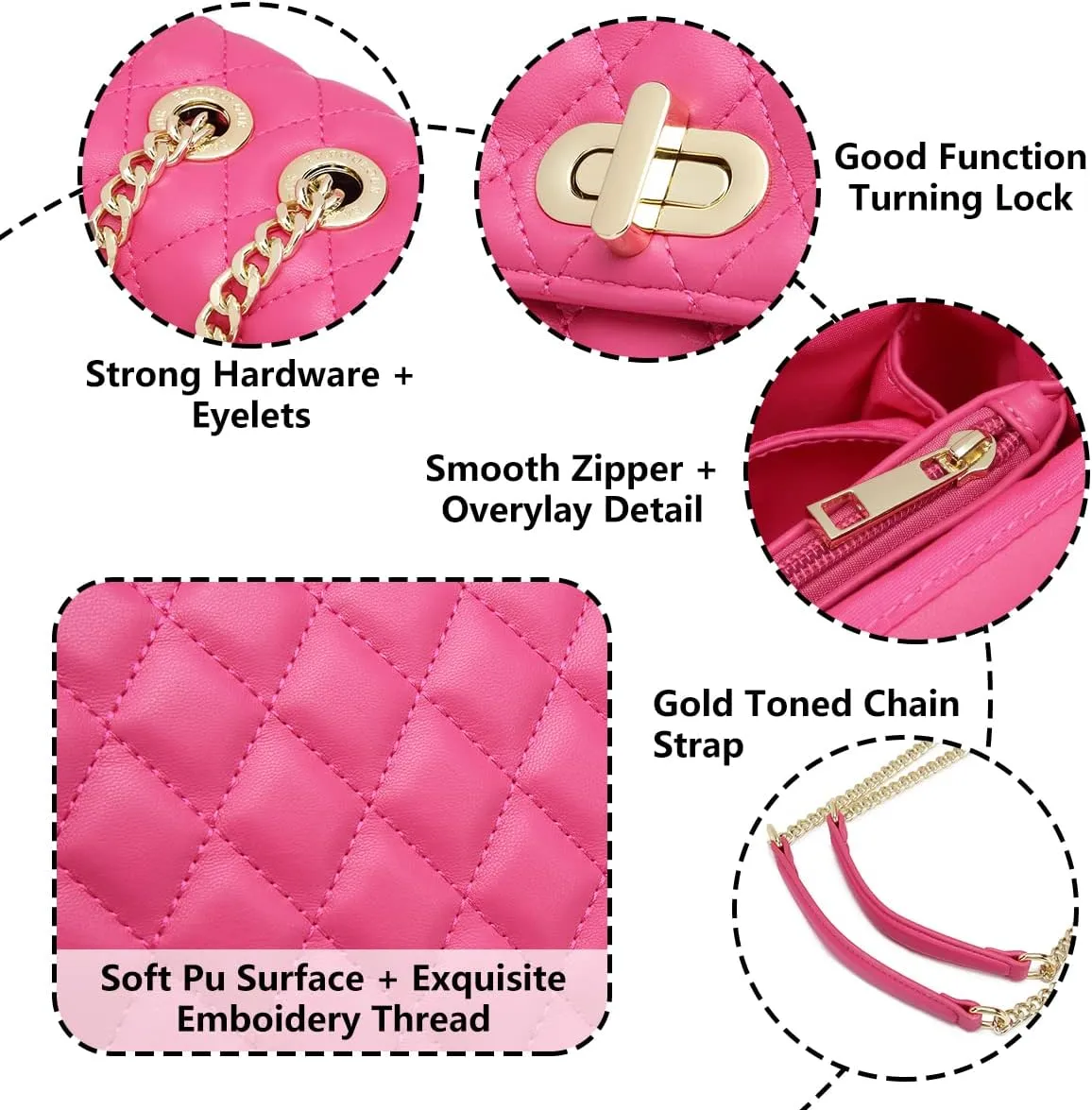 ER.Roulour Quilted Crossbody Bags for Women, Trendy Roomy Shoulder Handbags with Flap Gold Hardware Chain Purses Shoulder Bag