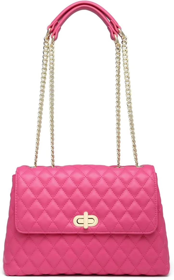 ER.Roulour Quilted Crossbody Bags for Women, Trendy Roomy Shoulder Handbags with Flap Gold Hardware Chain Purses Shoulder Bag