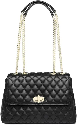 ER.Roulour Quilted Crossbody Bags for Women, Trendy Roomy Shoulder Handbags with Flap Gold Hardware Chain Purses Shoulder Bag