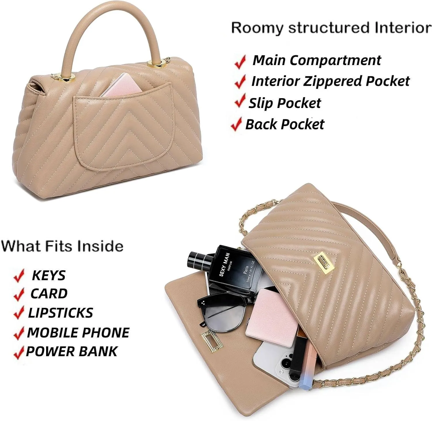 ER.Roulour Quilted Crossbody Bags for Women, Trendy Roomy Shoulder Handbags with Flap Gold Hardware Chain Purses Shoulder Bag