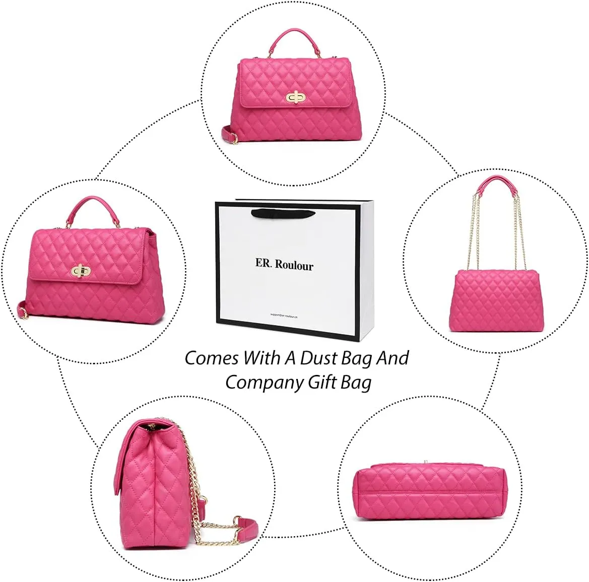 ER.Roulour Quilted Crossbody Bags for Women, Trendy Roomy Shoulder Handbags with Flap Gold Hardware Chain Purses Shoulder Bag