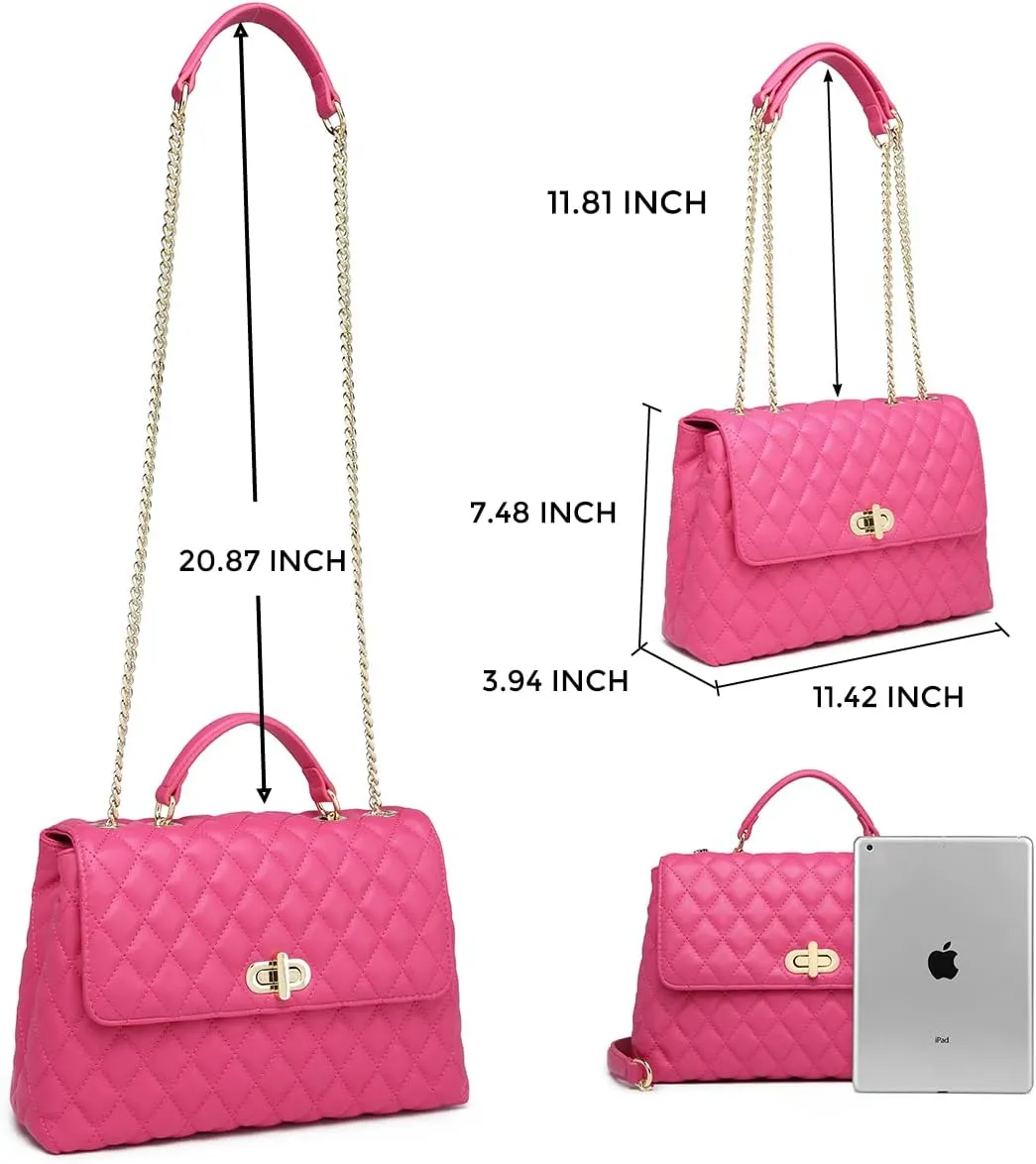 ER.Roulour Quilted Crossbody Bags for Women, Trendy Roomy Shoulder Handbags with Flap Gold Hardware Chain Purses Shoulder Bag