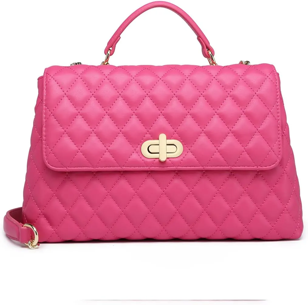 ER.Roulour Quilted Crossbody Bags for Women, Trendy Roomy Shoulder Handbags with Flap Gold Hardware Chain Purses Shoulder Bag