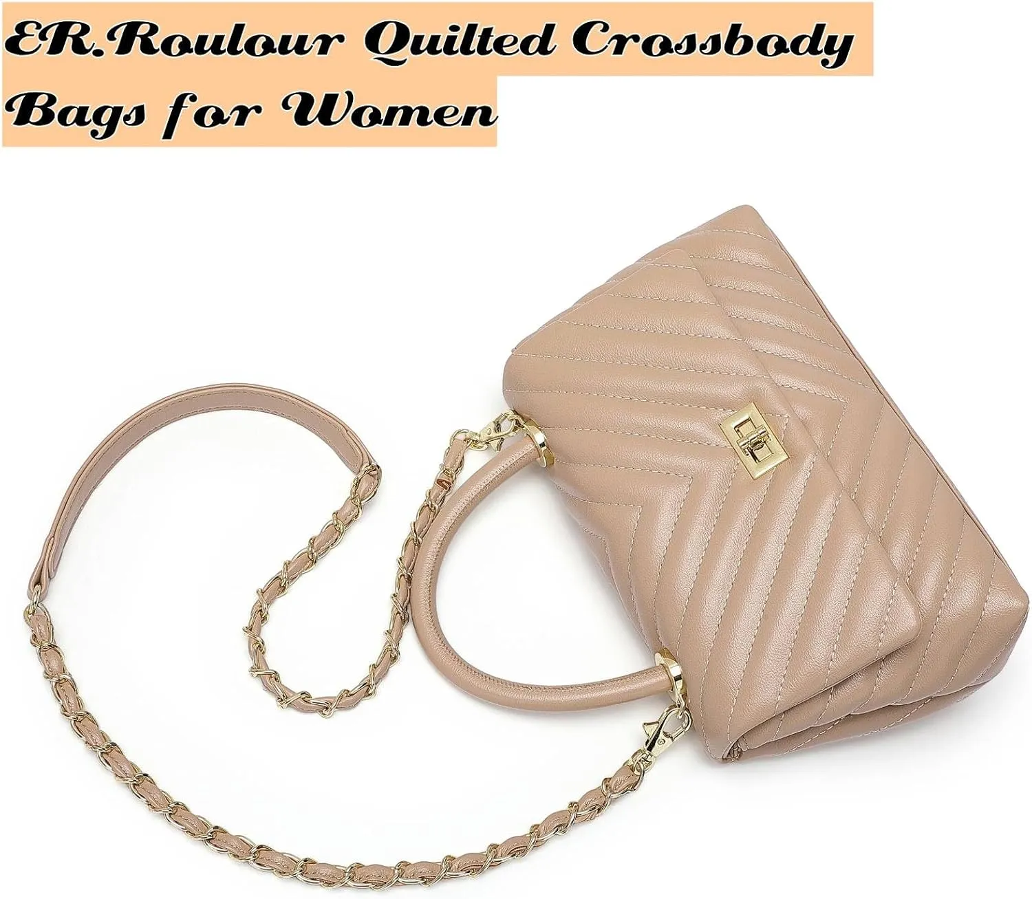 ER.Roulour Quilted Crossbody Bags for Women, Trendy Roomy Shoulder Handbags with Flap Gold Hardware Chain Purses Shoulder Bag