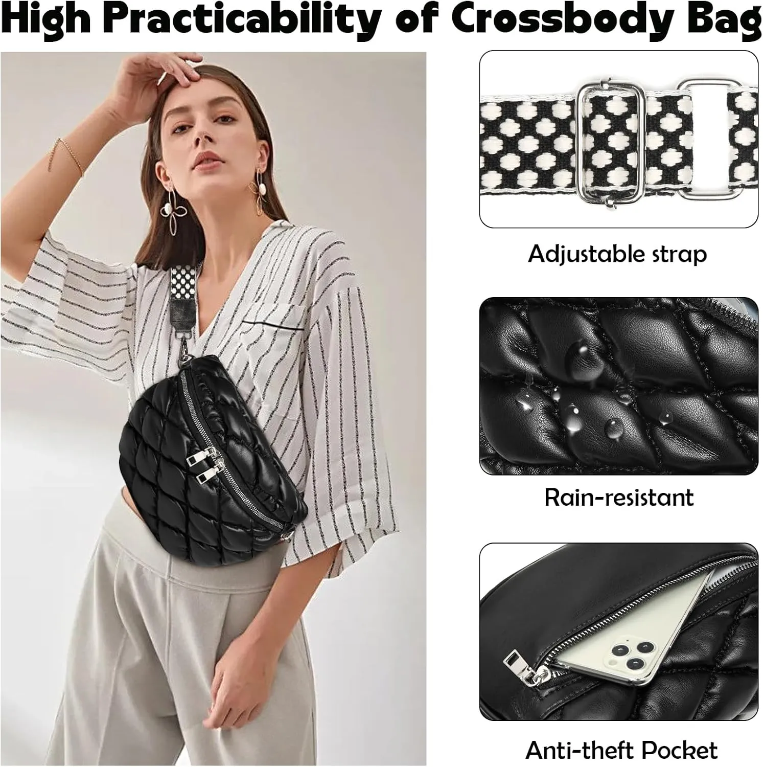 Eslcorri Crossbody Bags for Women - Fashion Sling Purse Shoulder Bag Fanny Pack Leather Causal Chest Bum Bag Cross Body Purse