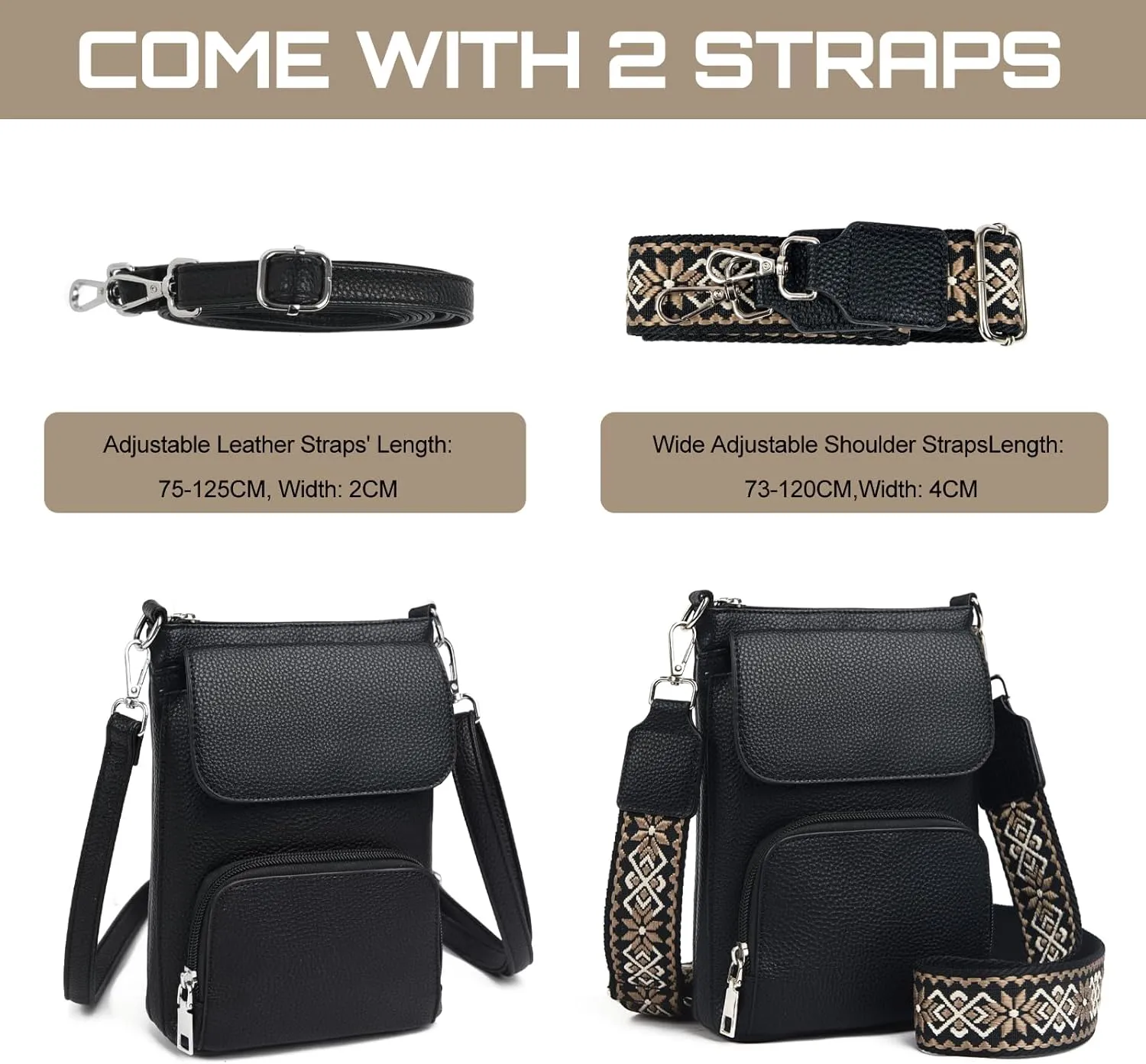 Eslcorri Small Crossbody Bags for Women Leather Cell Phone Purse Multi Pocket Wallet Shoulder Handbag with Card Slots