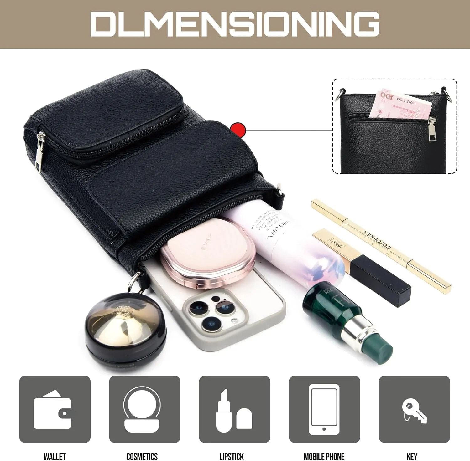 Eslcorri Small Crossbody Bags for Women Leather Cell Phone Purse Multi Pocket Wallet Shoulder Handbag with Card Slots