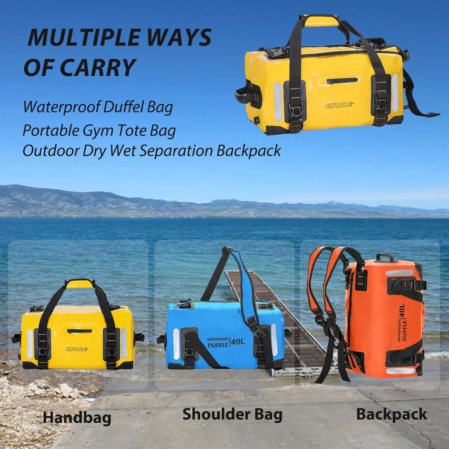 ESONE Dry Bags Waterproof Backpack for Men/Women Dry Bags for Kayaking Waterproof Backpack for Travel Dry Bag Backpack Waterproof Duffel Bag Applicable Boating Camping Paddle Board Surfing
