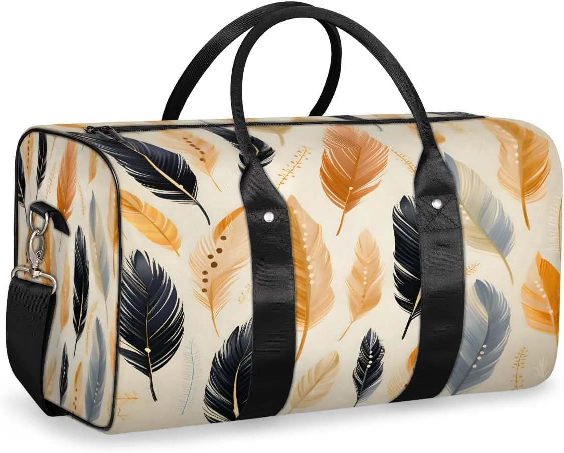 Ethnic Feathers Travel Duffle Bag, Sports Gym Bags for Women Men, Carry On Weekender Overnight Workout Airplane Trips Bag