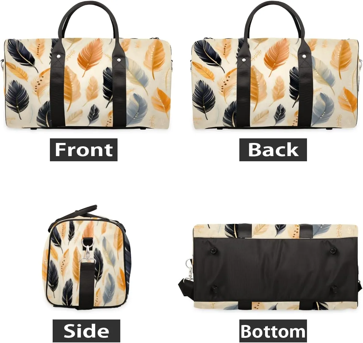 Ethnic Feathers Travel Duffle Bag, Sports Gym Bags for Women Men, Carry On Weekender Overnight Workout Airplane Trips Bag