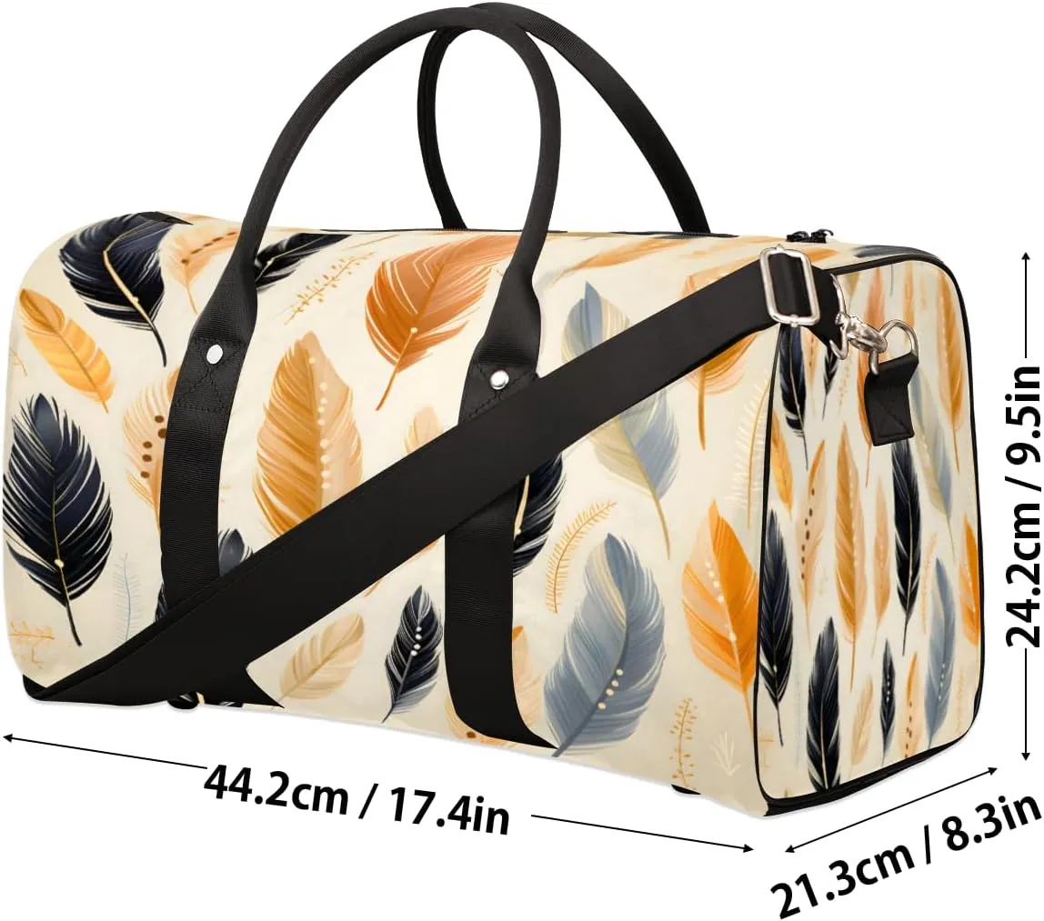 Ethnic Feathers Travel Duffle Bag, Sports Gym Bags for Women Men, Carry On Weekender Overnight Workout Airplane Trips Bag