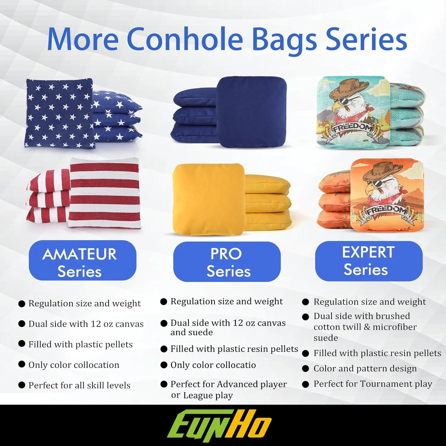 EunHo Regulation Cornhole Bags Set of 8 - Professional Weight Bean Bags with Carry Bag, Weather Resistant Outdoor Game Accessories for Cornhole Toss