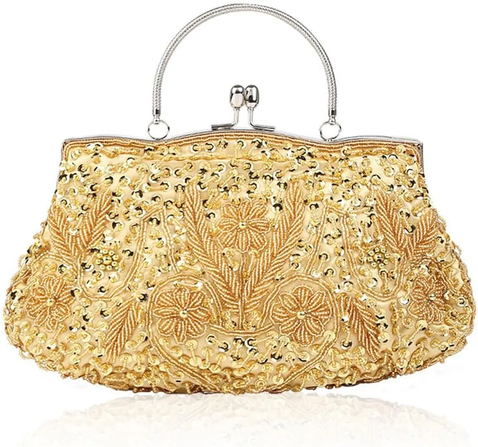 Evening Bag Beaded Sequin Design Flower Evening Purse Large Clutch Bag for Wedding Party Prom