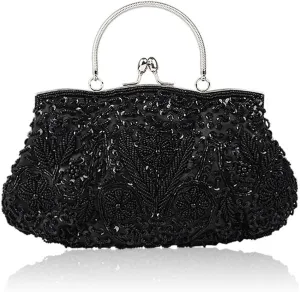 Evening Bag Beaded Sequin Design Flower Evening Purse Large Clutch Bag for Wedding Party Prom
