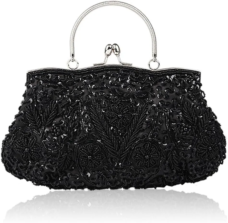 Evening Bag Beaded Sequin Design Flower Evening Purse Large Clutch Bag for Wedding Party Prom