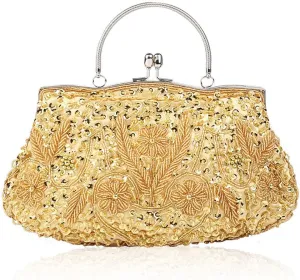 Evening Bag Beaded Sequin Design Flower Evening Purse Large Clutch Bag for Wedding Party Prom