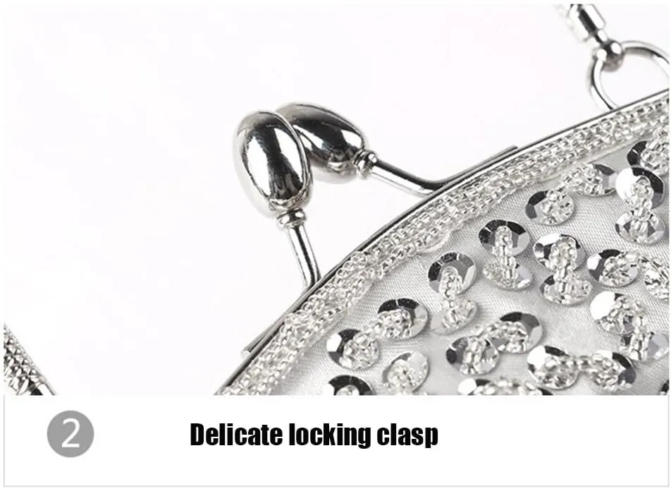Evening Bag Beaded Sequin Design Flower Evening Purse Large Clutch Bag for Wedding Party Prom