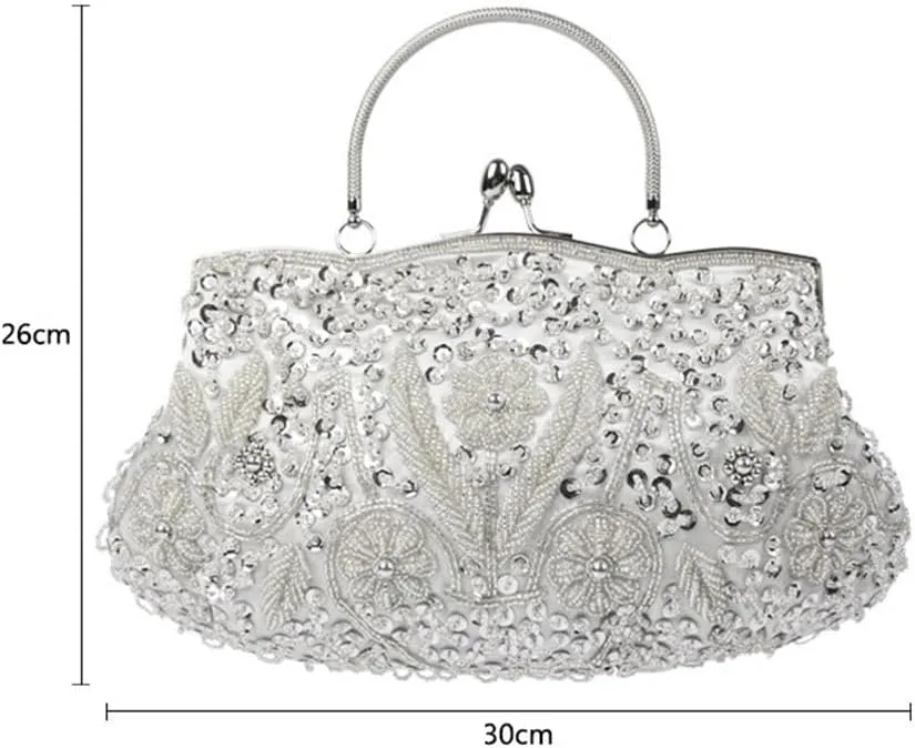 Evening Bag Beaded Sequin Design Flower Evening Purse Large Clutch Bag for Wedding Party Prom