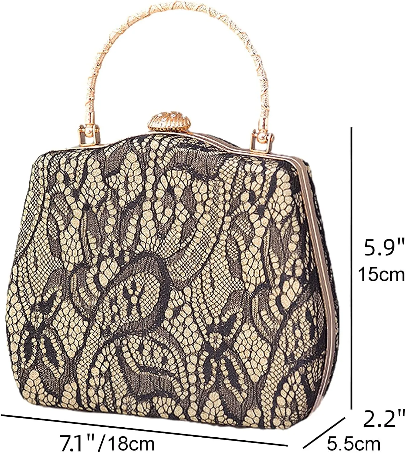 Evening Clutch Purse Bridal Lady Floral Lace PU Hard Shell Crossbody Bag Top Handle Lock Buckle Handbag Wedding Prom
