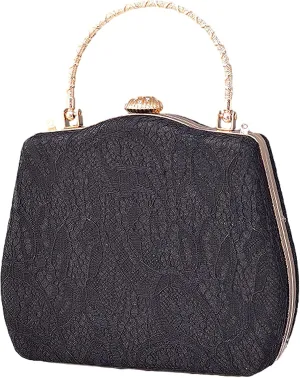 Evening Clutch Purse Bridal Lady Floral Lace PU Hard Shell Crossbody Bag Top Handle Lock Buckle Handbag Wedding Prom