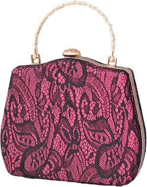 Evening Clutch Purse Bridal Lady Floral Lace PU Hard Shell Crossbody Bag Top Handle Lock Buckle Handbag Wedding Prom