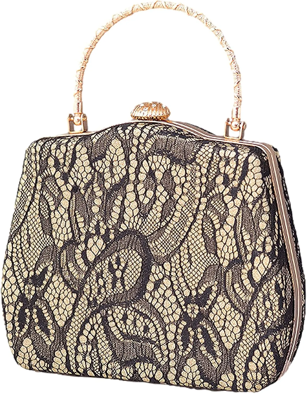 Evening Clutch Purse Bridal Lady Floral Lace PU Hard Shell Crossbody Bag Top Handle Lock Buckle Handbag Wedding Prom