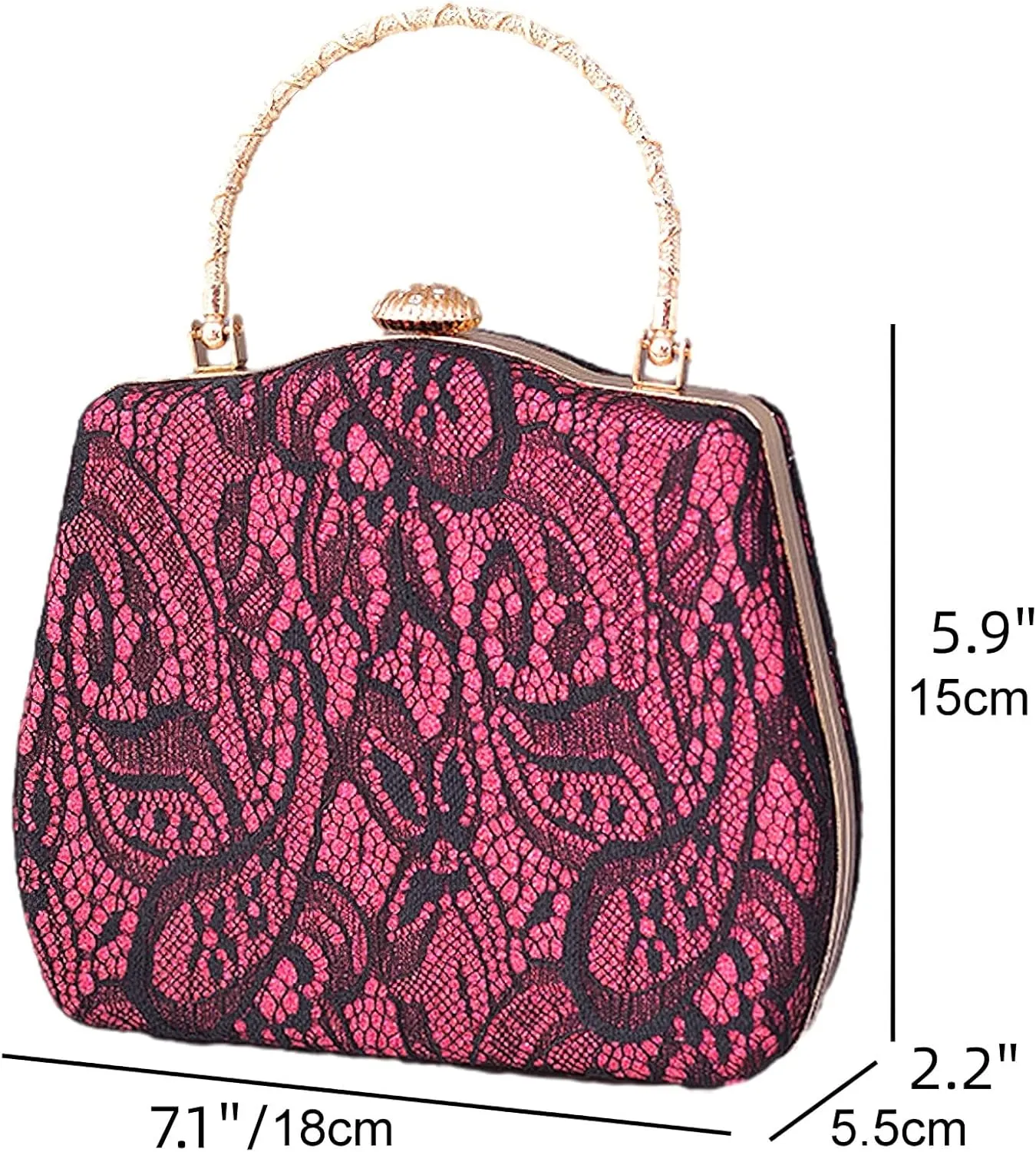Evening Clutch Purse Bridal Lady Floral Lace PU Hard Shell Crossbody Bag Top Handle Lock Buckle Handbag Wedding Prom