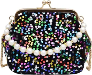 Evening Clutch Purses for Women, Glitter Sequin Crossbody Bag, Elegant Evening Handbag with Pearl for Wedding, Prom