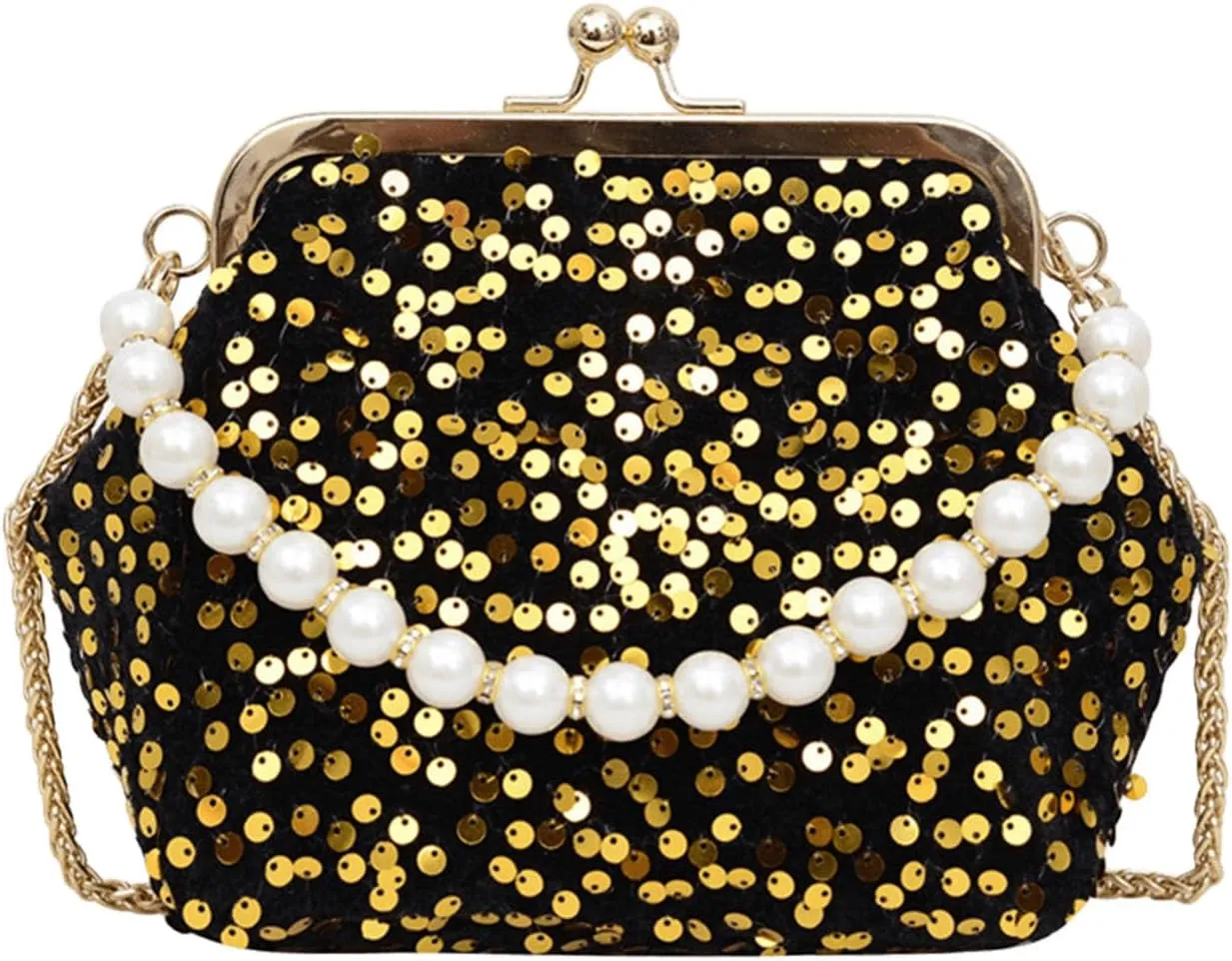 Evening Clutch Purses for Women, Glitter Sequin Crossbody Bag, Elegant Evening Handbag with Pearl for Wedding, Prom