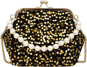 Evening Clutch Purses for Women, Glitter Sequin Crossbody Bag, Elegant Evening Handbag with Pearl for Wedding, Prom