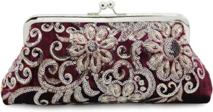 Evening Handbag，Retro Beaded Evening Bag with Embellishments Embroidered Handbag for Women in Black Crossbody Shoulder Bags