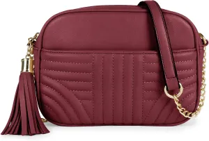 EVVE Quilted Crossbody Bags for Women - Stylish Camera Bag with Tassel - Lightweight Medium Size Shoulder Purse