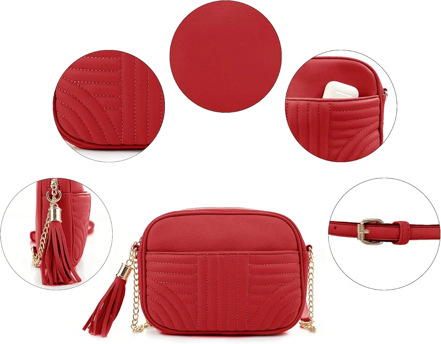 EVVE Quilted Crossbody Bags for Women - Stylish Camera Bag with Tassel - Lightweight Medium Size Shoulder Purse