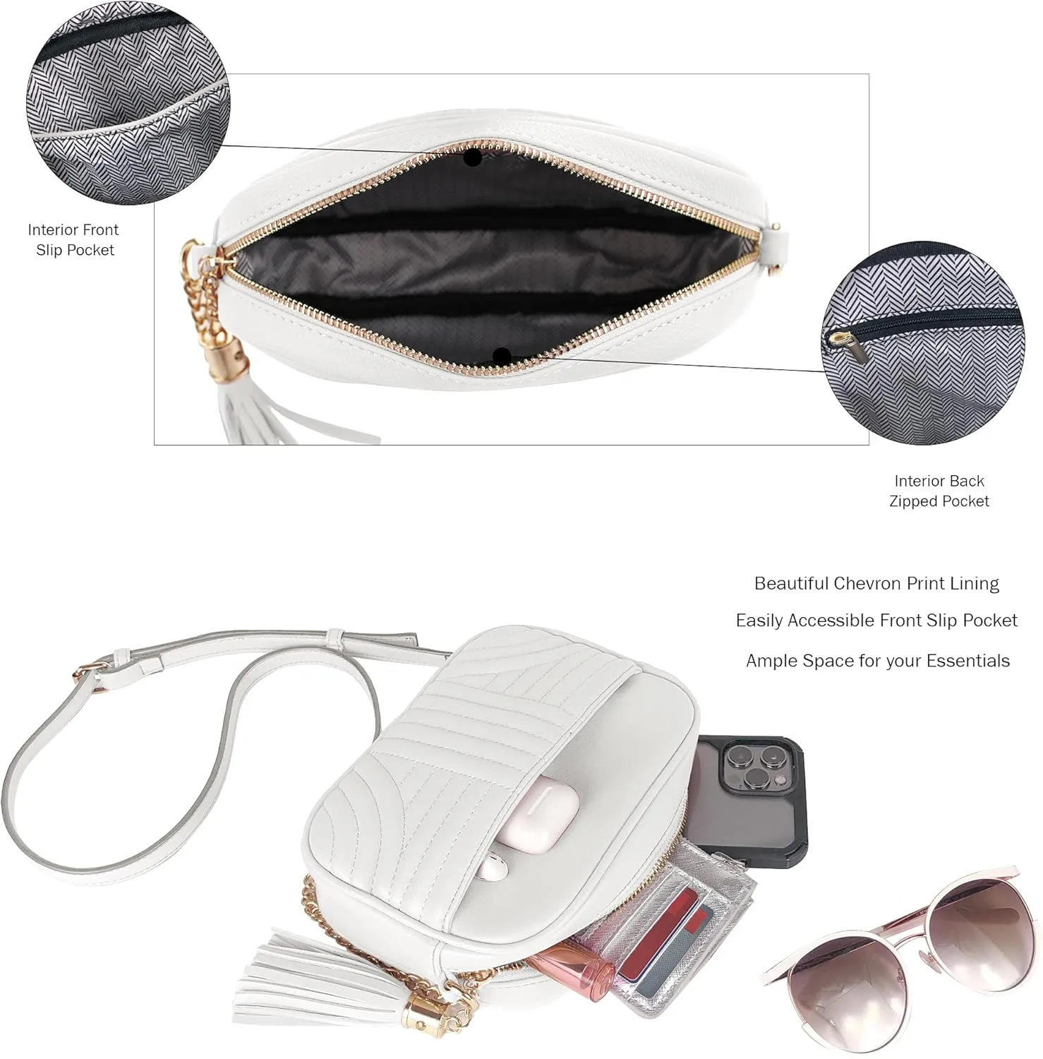 EVVE Quilted Crossbody Bags for Women - Stylish Camera Bag with Tassel - Lightweight Medium Size Shoulder Purse