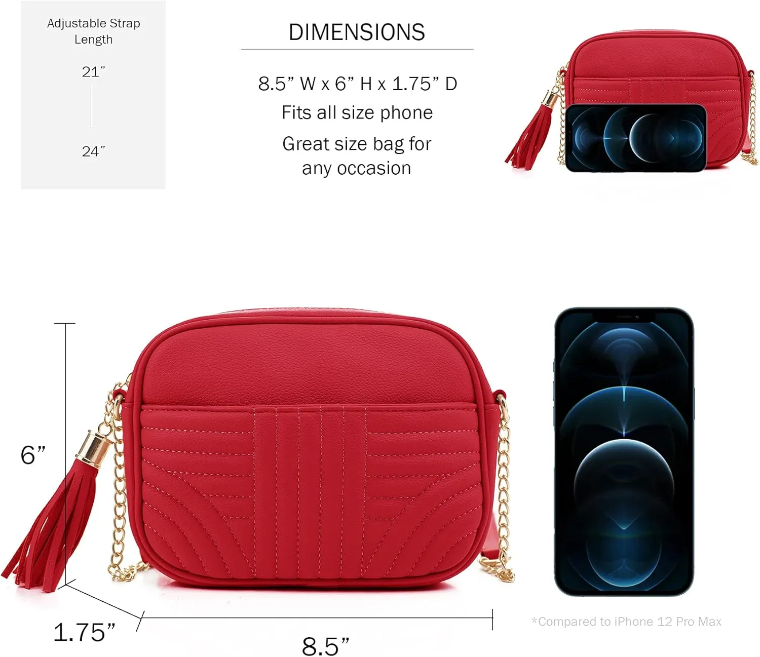 EVVE Quilted Crossbody Bags for Women - Stylish Camera Bag with Tassel - Lightweight Medium Size Shoulder Purse
