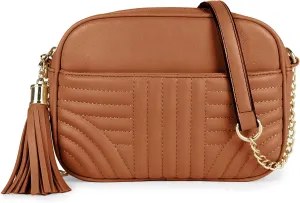EVVE Quilted Crossbody Bags for Women - Stylish Camera Bag with Tassel - Lightweight Medium Size Shoulder Purse