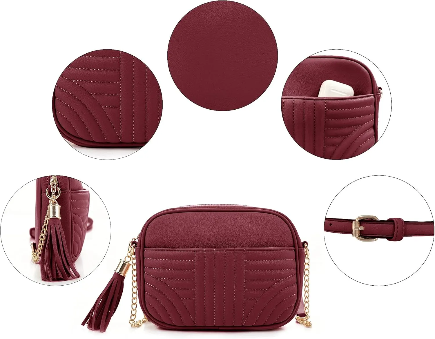 EVVE Quilted Crossbody Bags for Women - Stylish Camera Bag with Tassel - Lightweight Medium Size Shoulder Purse