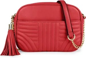 EVVE Quilted Crossbody Bags for Women - Stylish Camera Bag with Tassel - Lightweight Medium Size Shoulder Purse