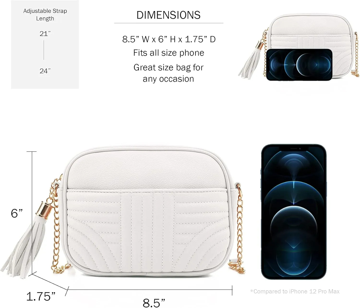 EVVE Quilted Crossbody Bags for Women - Stylish Camera Bag with Tassel - Lightweight Medium Size Shoulder Purse