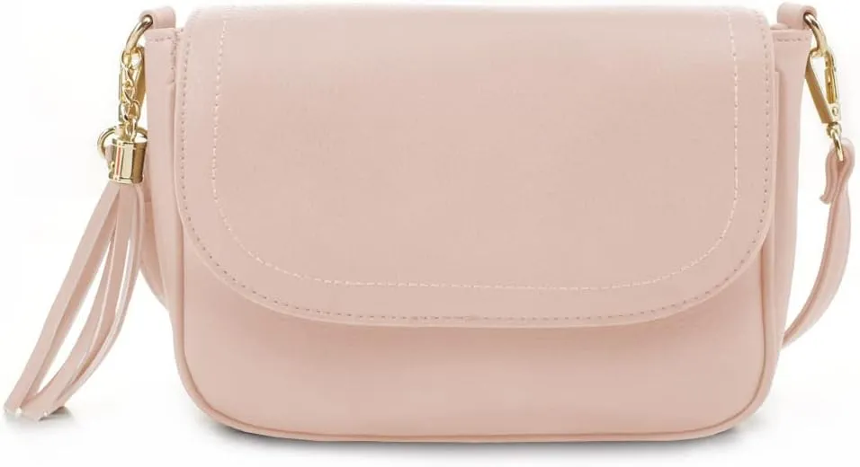 EVVE Small Crossbody Bags for Women Trendy Flap Saddle Purses with Tassel Vegan leather Shoulder bag