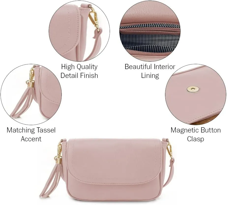 EVVE Small Crossbody Bags for Women Trendy Flap Saddle Purses with Tassel Vegan leather Shoulder bag