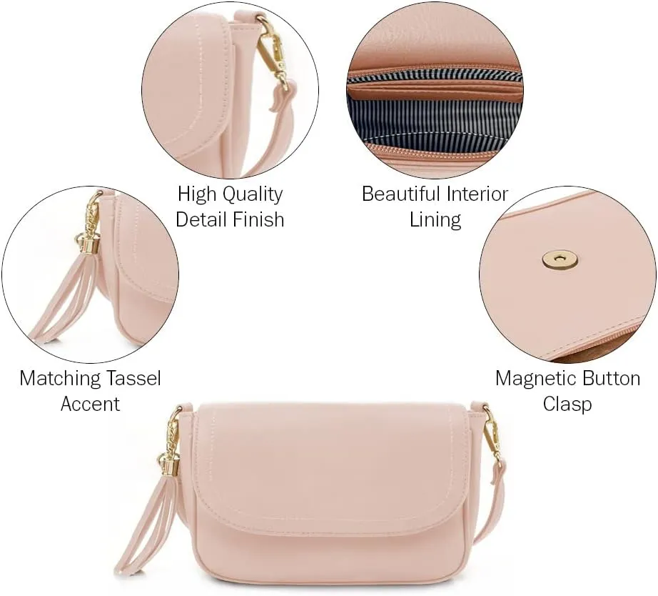 EVVE Small Crossbody Bags for Women Trendy Flap Saddle Purses with Tassel Vegan leather Shoulder bag